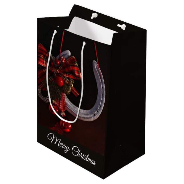 Equestrian Christmas Hanging Horseshoe Photo Medium Gift Bag (Front Angled)