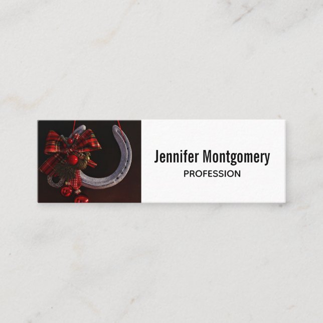 Equestrian Christmas Hanging Horseshoe Photo Mini Business Card (Front)