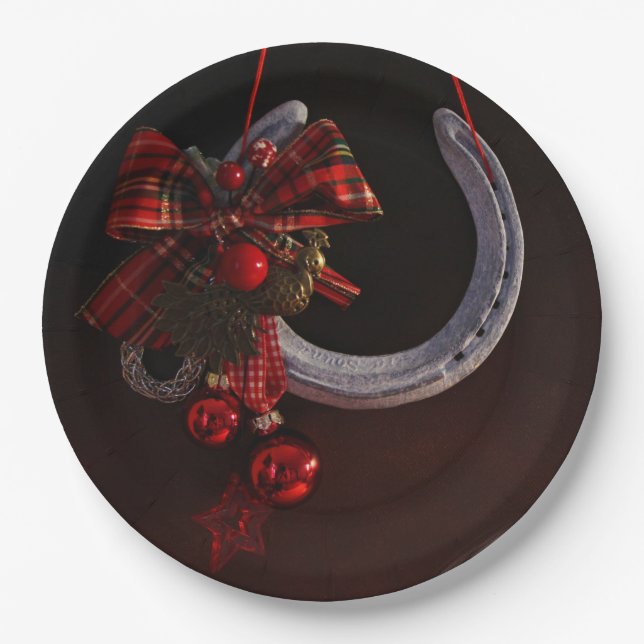 Equestrian Christmas Hanging Horseshoe Photo Paper Plates (Front)
