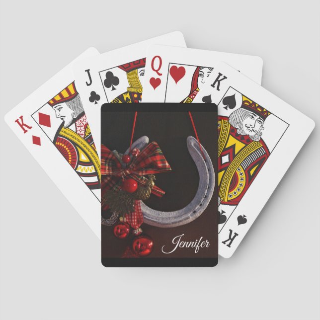 Equestrian Christmas Hanging Horseshoe Photo Poker Cards (Back)