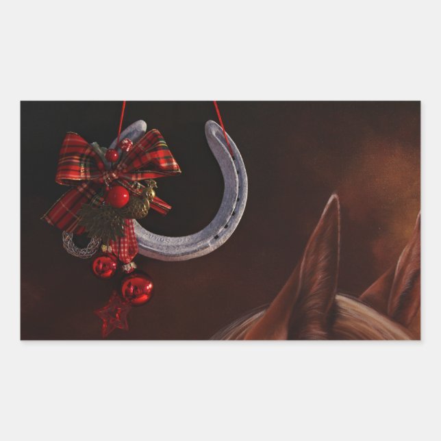 Equestrian Christmas Hanging Horseshoe Photo Rectangular Sticker (Front)