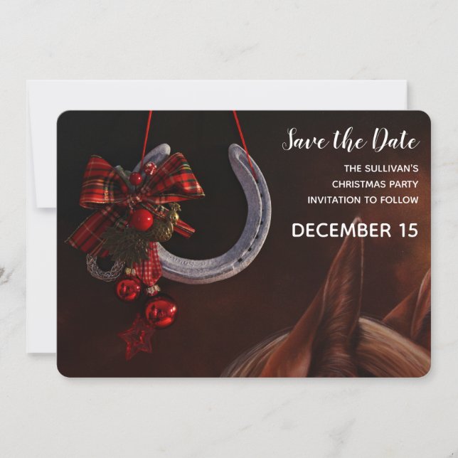 Equestrian Christmas Hanging Horseshoe Photo Save The Date (Front)