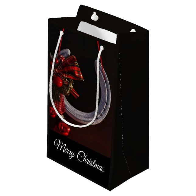 Equestrian Christmas Hanging Horseshoe Photo Small Gift Bag (Front Angled)