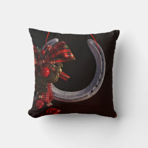Equestrian Christmas Hanging Horseshoe Photo Throw Pillow