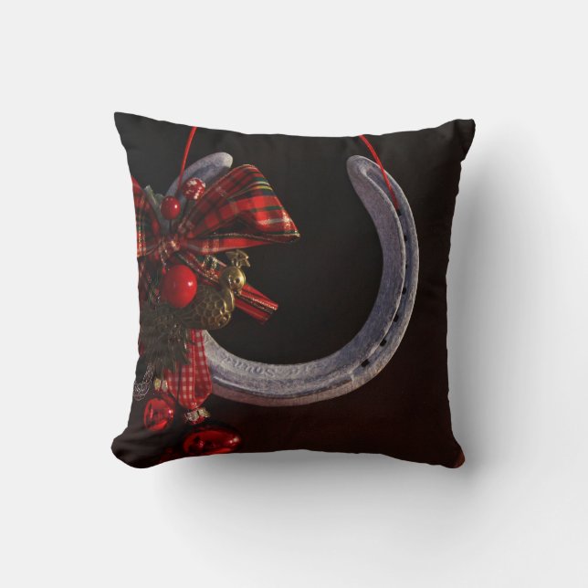 Equestrian Christmas Hanging Horseshoe Photo Throw Pillow (Front)