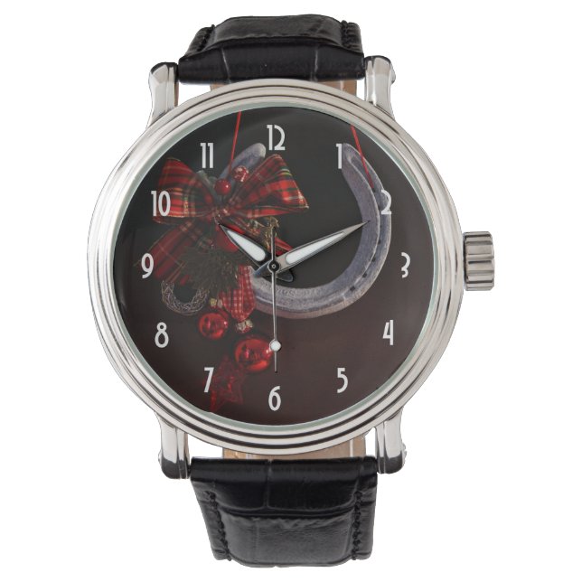 Equestrian Christmas Hanging Horseshoe Photo Watch (Front)
