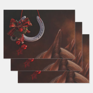 Equestrian Christmas Hanging Horseshoe Photo Wrapping Paper Sheets