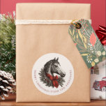Equestrian Christmas Horse Festive Vintage Holiday Classic Round Sticker<br><div class="desc">Capture the magic of Christmas and celebrate the joy of gifting with this vintage style horse Christmas stickers. Personalize it with custom text like a greeting to make it truly unique. Perfect for horse-loving families or equestrian businesses to give as a gift to customers, this sticker brings a touch of...</div>