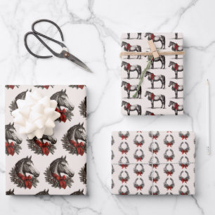 Equestrian Christmas Horse Festive Vintage Holiday Wrapping Paper Sheets