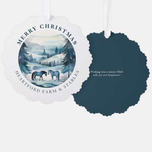 Equestrian Christmas Horses Festive Winter Forest Ornament Card