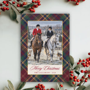 Equestrian Classic Tartan Plaid Hunt Club Photo Holiday Card
