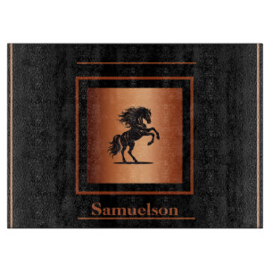 Equestrian Copper-Embellished Personalized Glass Cutting Board