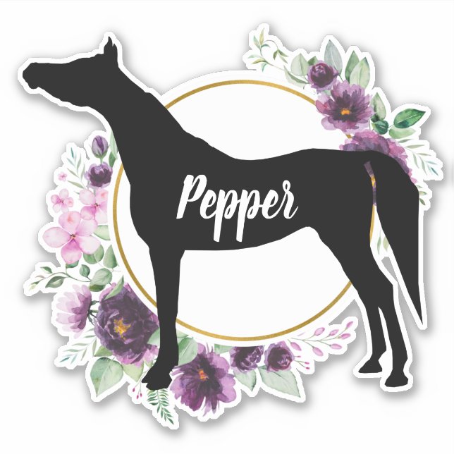 Equestrian Custom horse Name Floral  Sticker (Front)