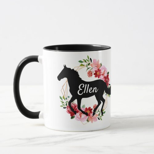 Equestrian Custom Name Floral horse Mug