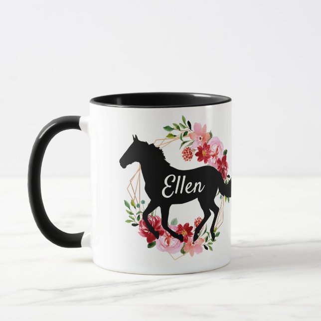 Equestrian Custom Name Floral horse Mug (Left)