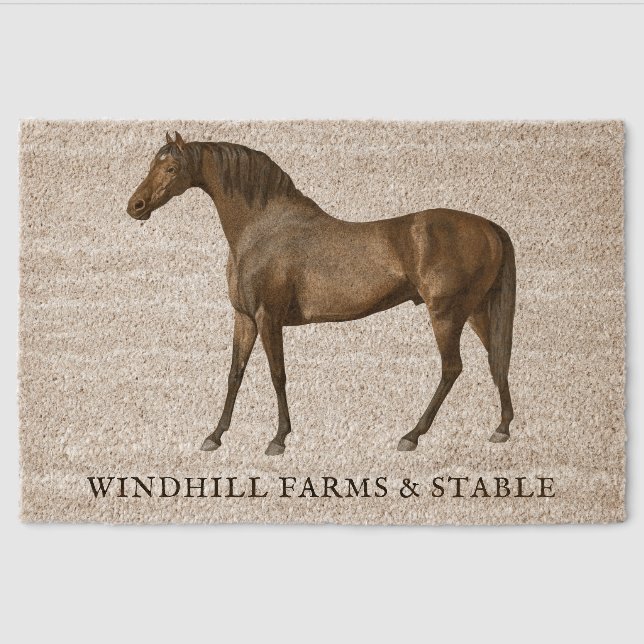 Equestrian Elegant Horse Ranch Barn Custom Name Fiber Doormat (Front)