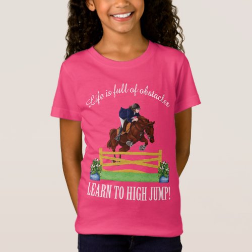 EQUESTRIAN ENGLISH JUMPING HORSE AND RIDER Girls T_Shirt