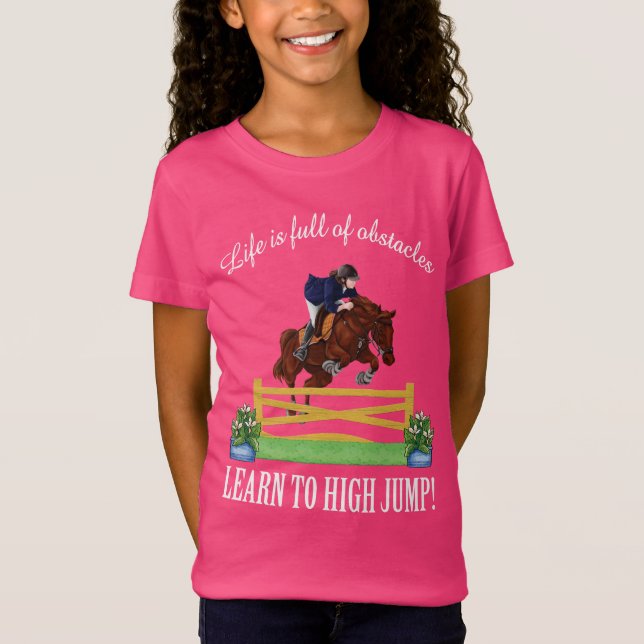 EQUESTRIAN ENGLISH JUMPING HORSE AND RIDER Girl's T-Shirt (Front)
