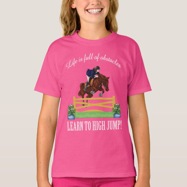 EQUESTRIAN ENGLISH JUMPING HORSE AND RIDER Girl's T-Shirt