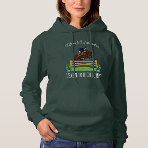 EQUESTRIAN ENGLISH JUMPING HORSE AND RIDER HOODIE