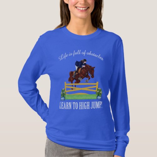 EQUESTRIAN ENGLISH JUMPING HORSE AND RIDER WOMENS T_Shirt