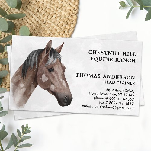 Equestrian Equine Personalized Watercolor Horse  Business Card