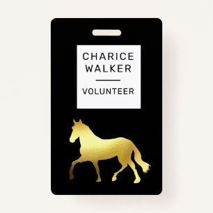 equestrian event horse gold foil monogram name badge