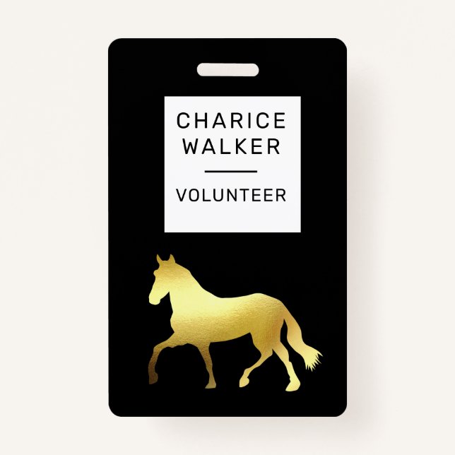 equestrian event horse gold foil monogram name badge (Front)