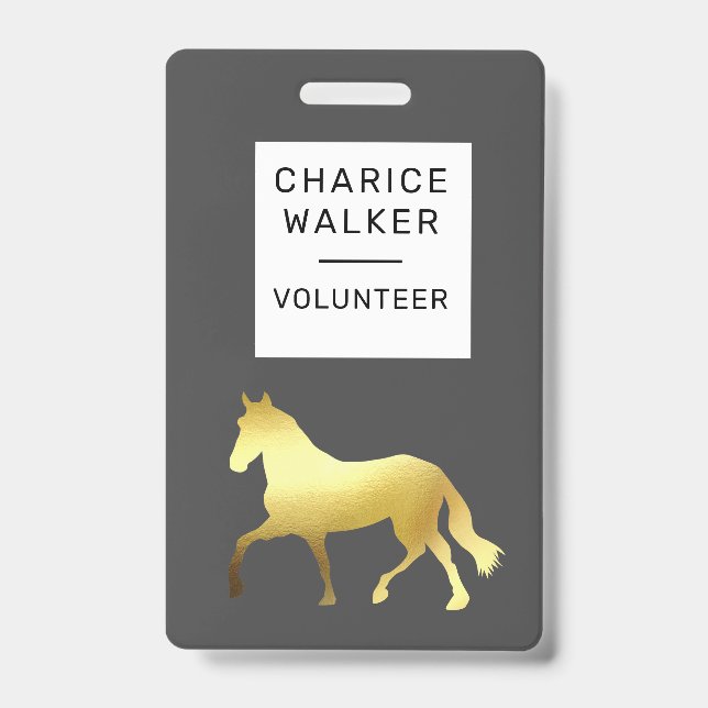 equestrian event horse gold foil monogram name badge (Front)