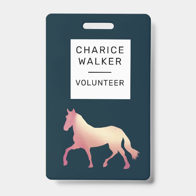 equestrian event rose gold horse monogram name badge (Front)