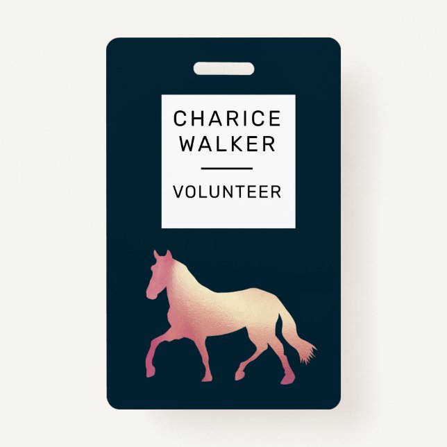 equestrian event rose gold horse monogram name badge (Front)