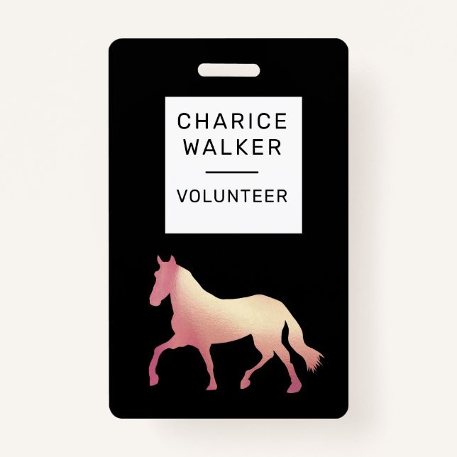 equestrian event rose gold horse monogram name badge (Front)
