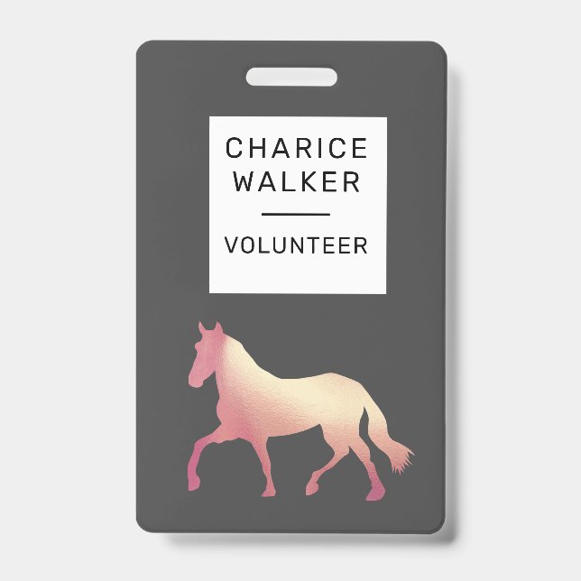 equestrian event rose gold horse monogram name badge (Front)