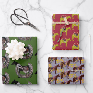 equestrian festive wrapping paper sheets