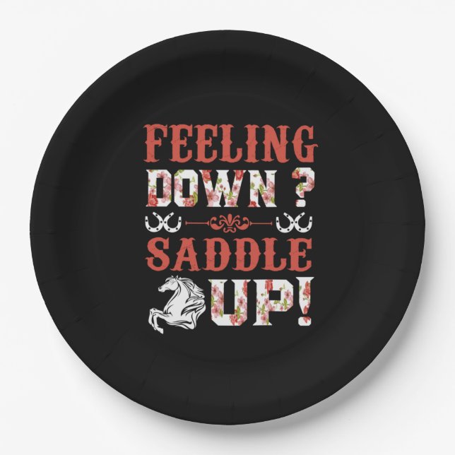 Equestrian Gift | Feeling Down Saddle Up Paper Plates (Front)