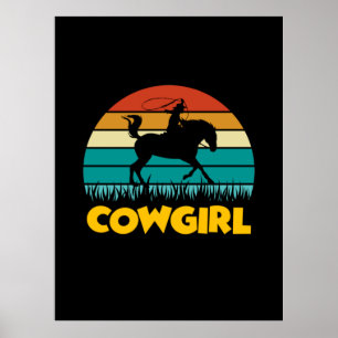 Equestrian Gift Vintage Cowgirl Poster