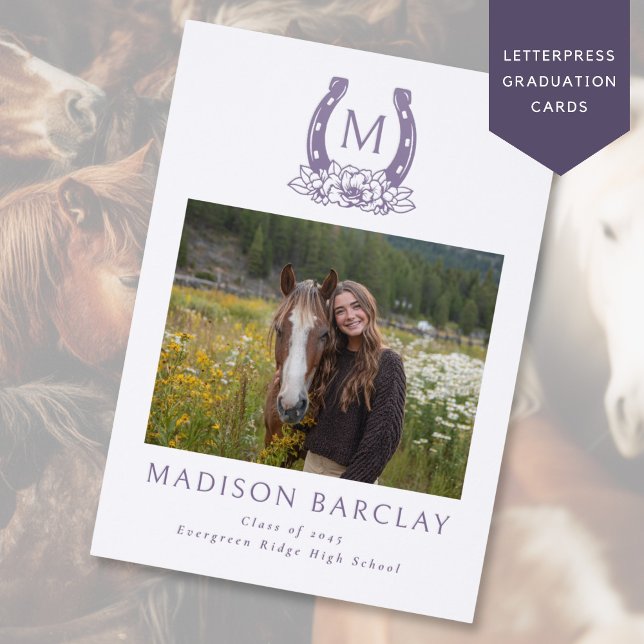 Equestrian Graduation Horseshoe Equine Grad Letterpress Photo Cards (Creator Uploaded)