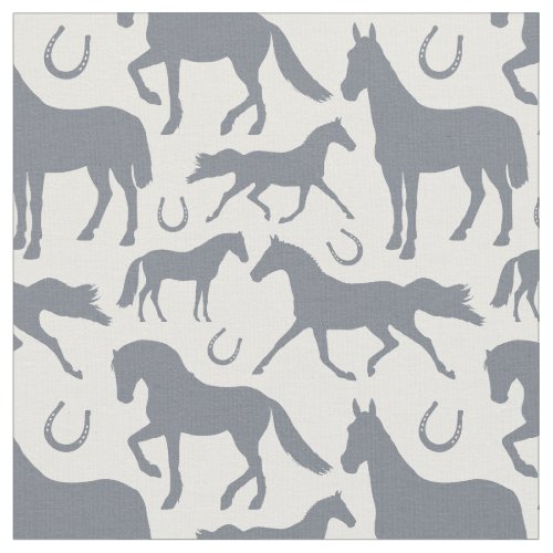 Equestrian Grey White Horse Pattern Fabric