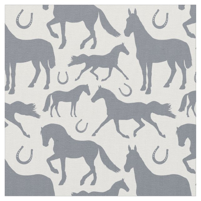 Equestrian Grey White Horse Pattern Fabric (Close Up)
