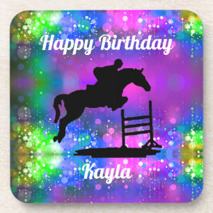 Equestrian Happy Birthday Horse Show Glitter Beverage Coaster