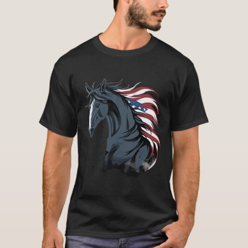 Equestrian Horse American Flag Horseback Riding Co T-Shirt