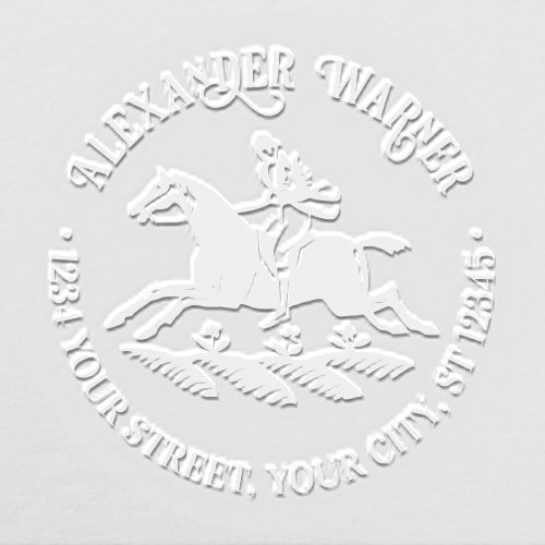 Equestrian Horse and Rider Name Return Address Embosser