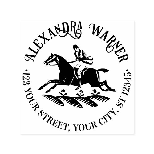 Equestrian Horse and Rider Name Return Address Self_inking Stamp