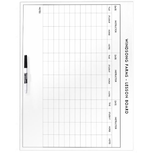Equestrian Horse Back Riding Lesson Plan Dry Erase Board