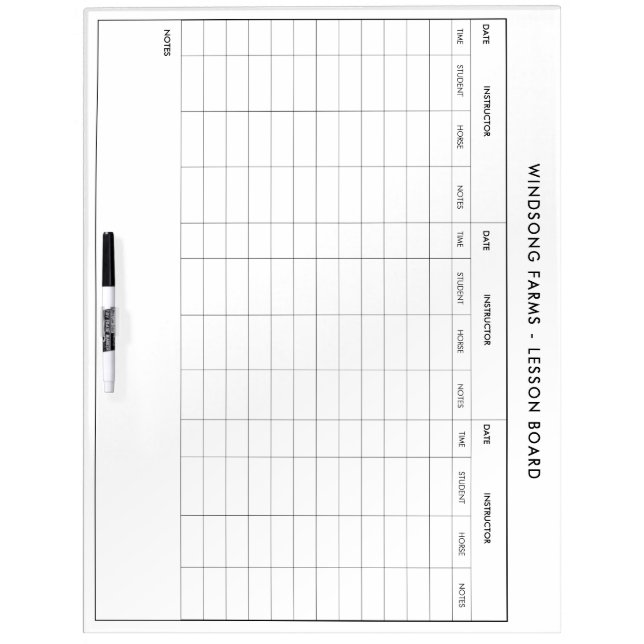 Equestrian Horse Back Riding Lesson Plan Dry Erase Board (Front)