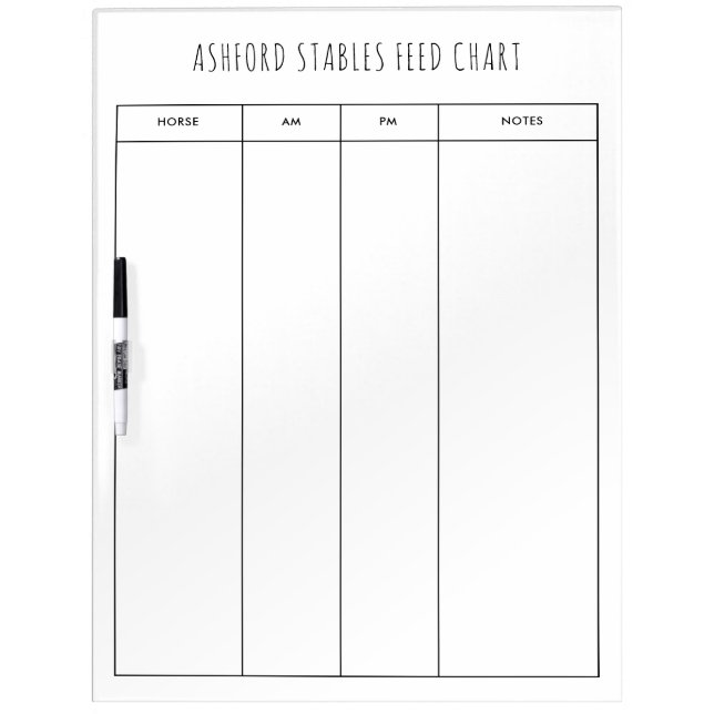 Equestrian Horse Barn Feed Chart Care Chart  Dry Erase Board (Front)