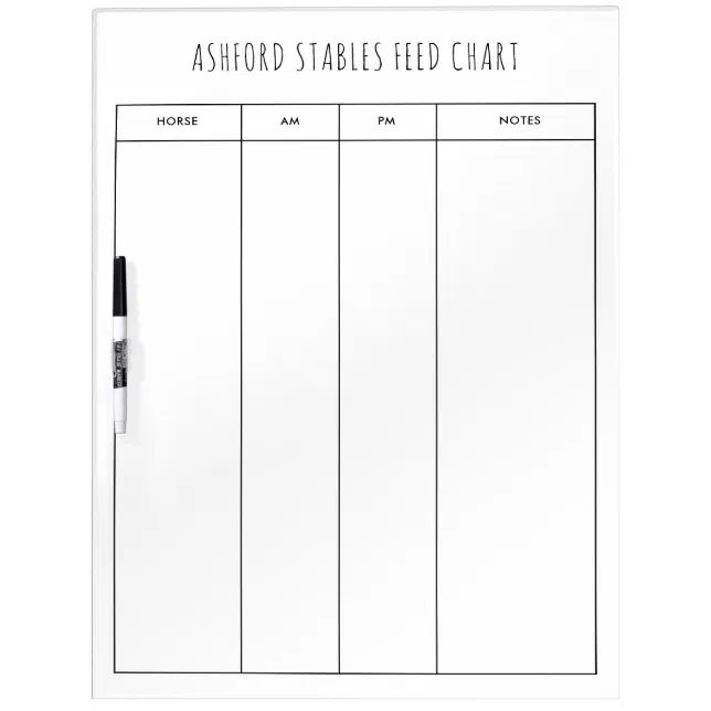 Equestrian Horse Barn Feed Chart Care Chart Dry Erase Board Zazzle