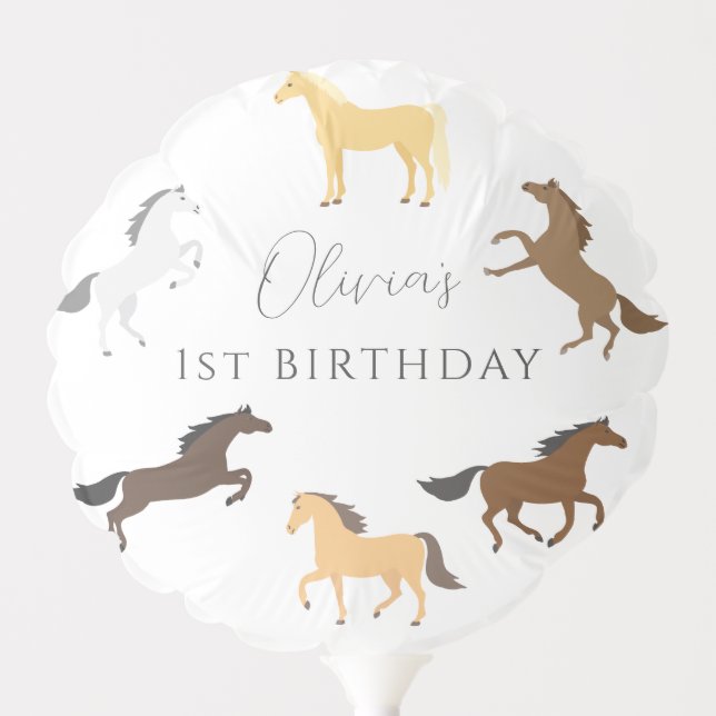 Equestrian Horse Cowgirl Elegant 1st Birthday Balloon (Front)