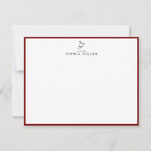 Equestrian Horse Crest Burgundy Border Note Card