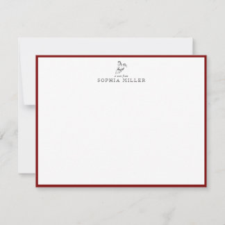 Equestrian Horse Crest Burgundy Border Note Card